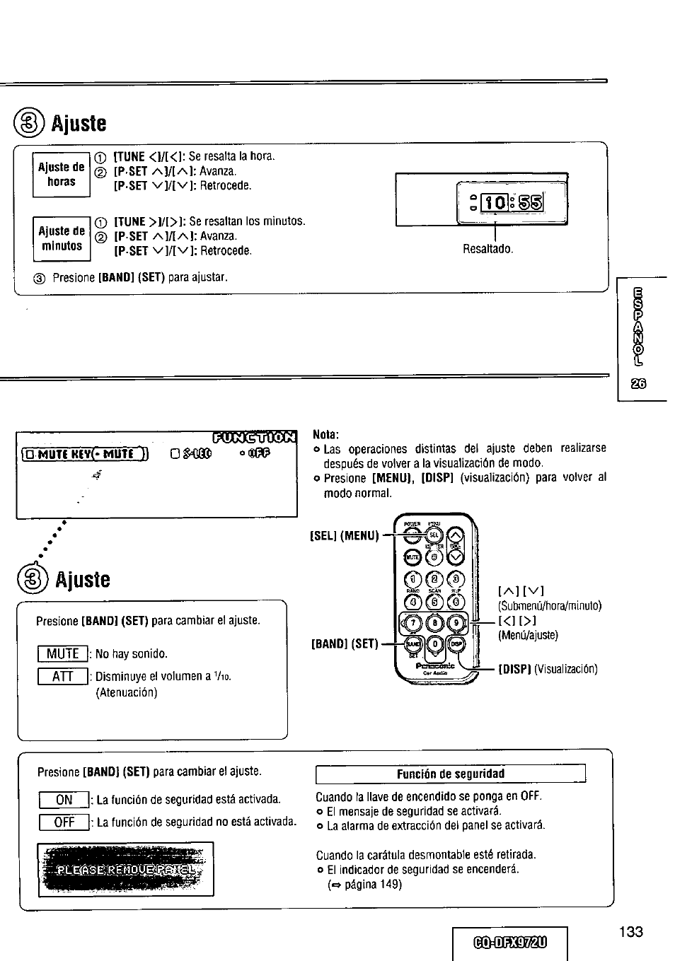 Ajuste | Panasonic FULL FRONT MP3 CD PLAYER CQ-DFX972U User Manual | Page 133 / 156