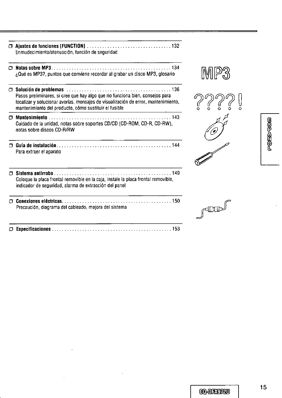 Panasonic FULL FRONT MP3 CD PLAYER CQ-DFX972U User Manual | Page 15 / 156