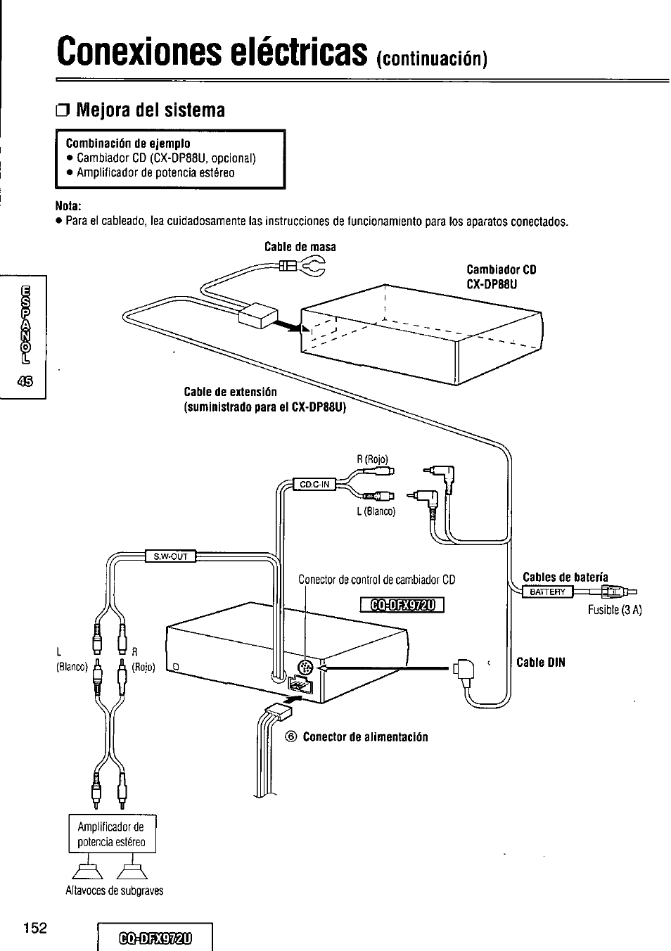 Mejora dei sistema, Conexiones eléctricas | Panasonic FULL FRONT MP3 CD PLAYER CQ-DFX972U User Manual | Page 152 / 156