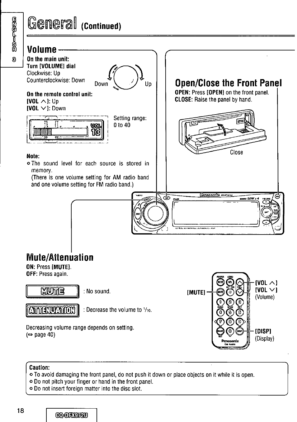 Caution, Dbx97/2u, Ivlute/attenuation | Panasonic FULL FRONT MP3 CD PLAYER CQ-DFX972U User Manual | Page 18 / 156