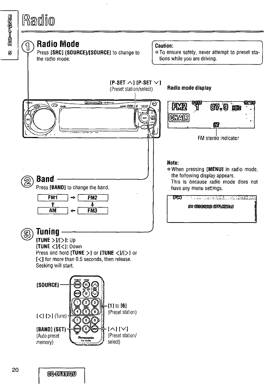 Panasonic FULL FRONT MP3 CD PLAYER CQ-DFX972U User Manual | Page 20 / 156