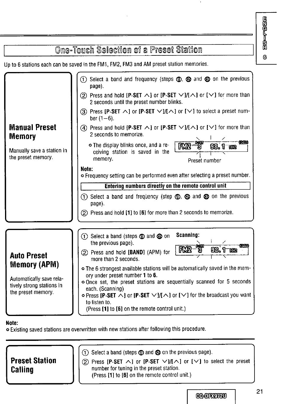 Totiish s@l@dion oil a preset statioi | Panasonic FULL FRONT MP3 CD PLAYER CQ-DFX972U User Manual | Page 21 / 156