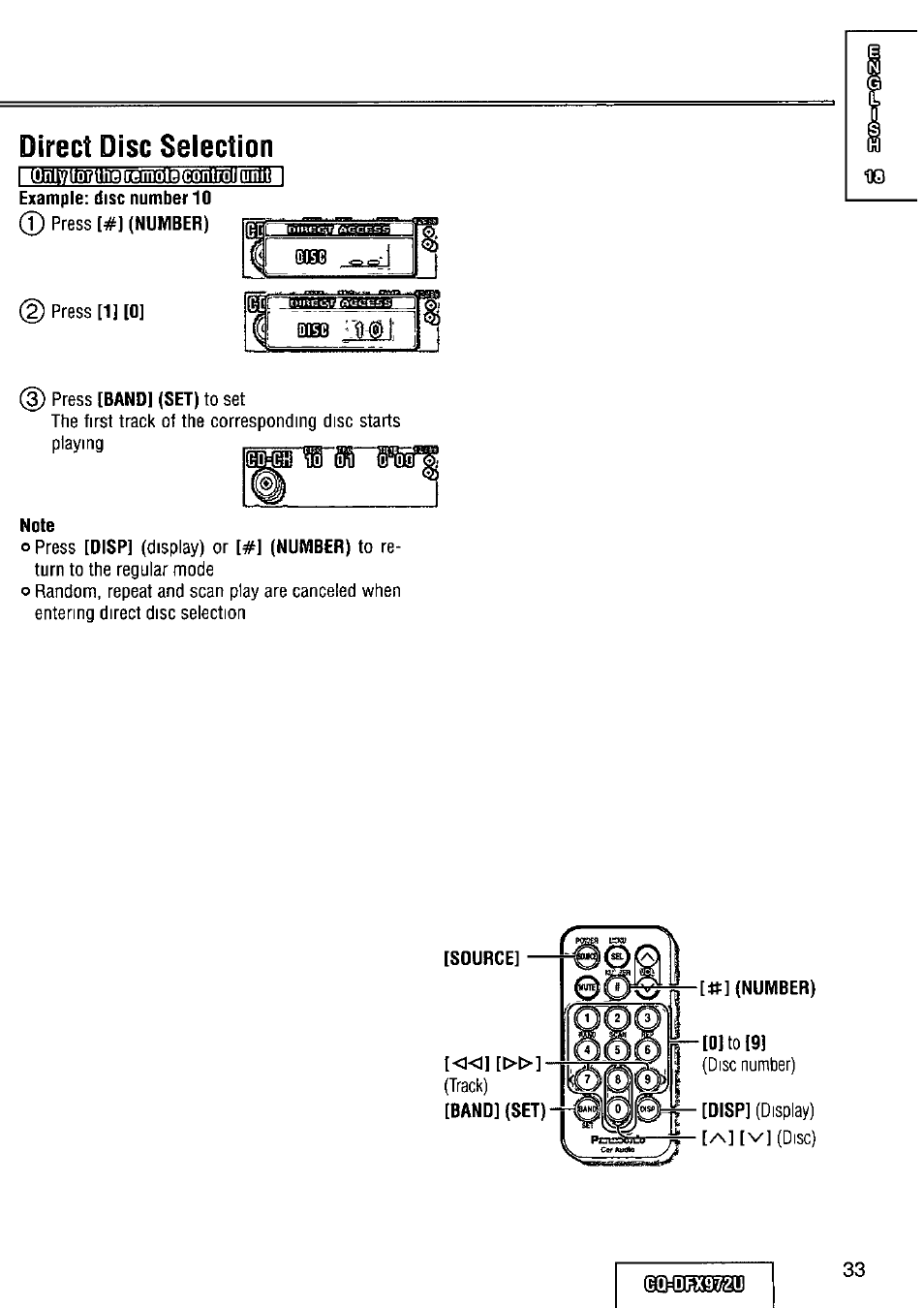 Direct disc seiection | Panasonic FULL FRONT MP3 CD PLAYER CQ-DFX972U User Manual | Page 33 / 156