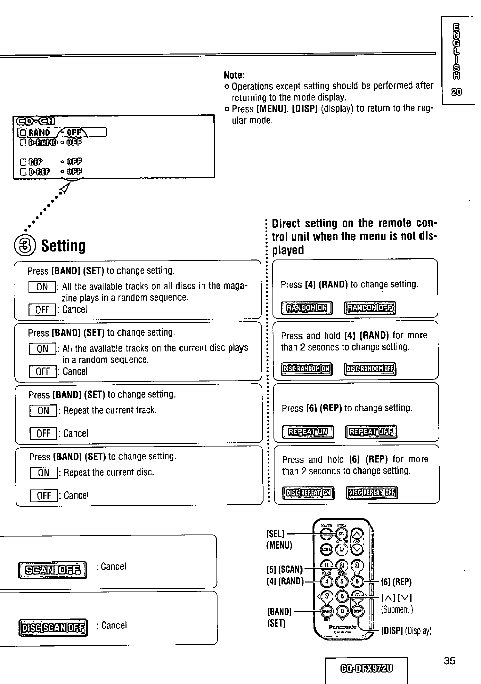 Id bond, I tjjiijjeeaa i iiaaagarg, Setting | Panasonic FULL FRONT MP3 CD PLAYER CQ-DFX972U User Manual | Page 35 / 156