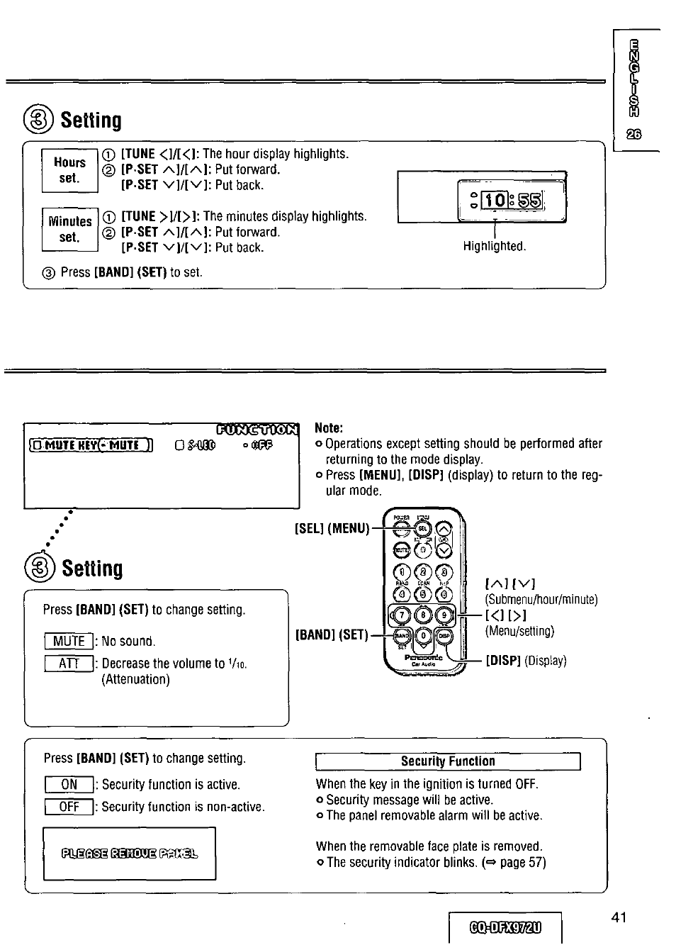 Setting | Panasonic FULL FRONT MP3 CD PLAYER CQ-DFX972U User Manual | Page 41 / 156