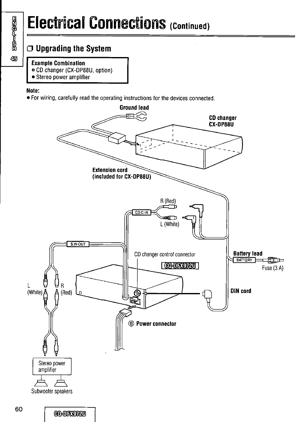 Continued), Upgrading the system, Electrical connections | Panasonic FULL FRONT MP3 CD PLAYER CQ-DFX972U User Manual | Page 60 / 156