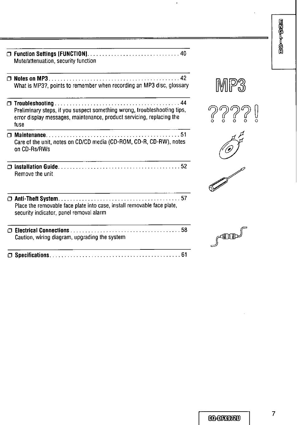 Panasonic FULL FRONT MP3 CD PLAYER CQ-DFX972U User Manual | Page 7 / 156