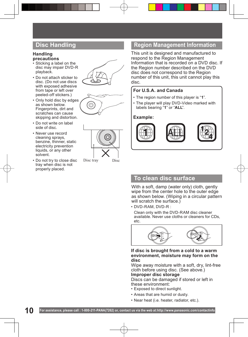 Disc handling, Region management information | Panasonic PV-DM2794 User Manual | Page 10 / 84