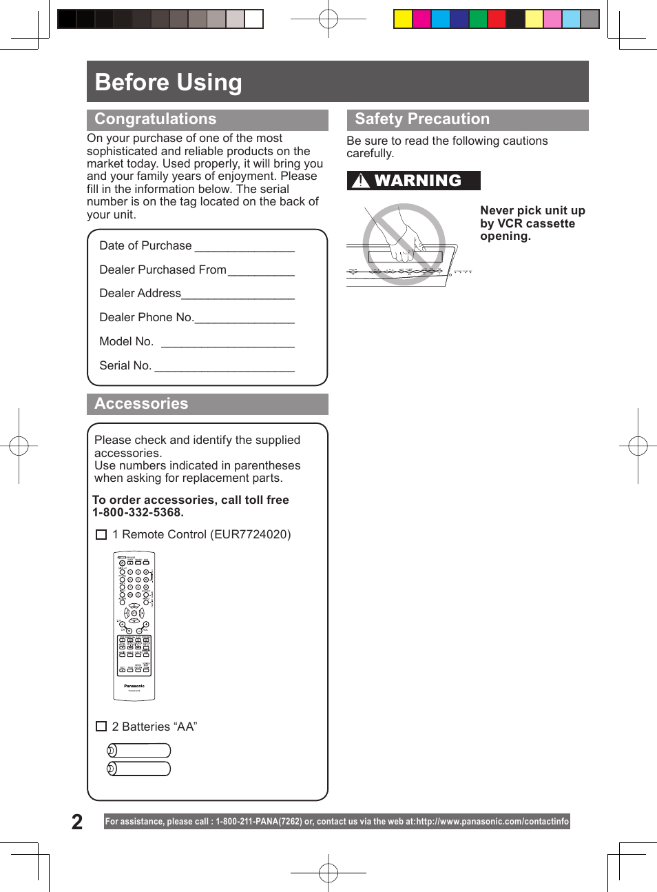 Getting started, Before using | Panasonic PV-DM2794 User Manual | Page 2 / 84