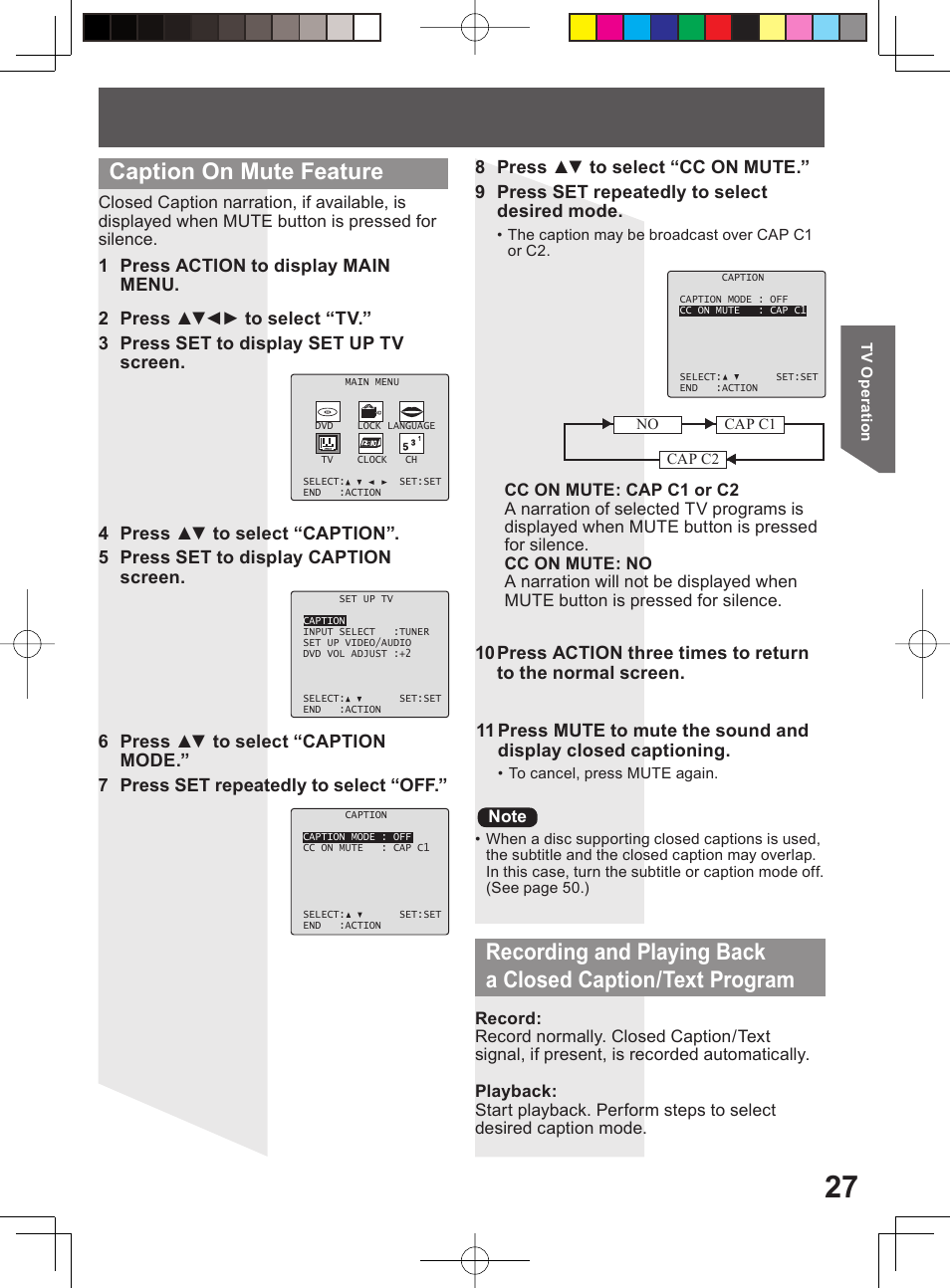 Caption on mute feature | Panasonic PV-DM2794 User Manual | Page 27 / 84