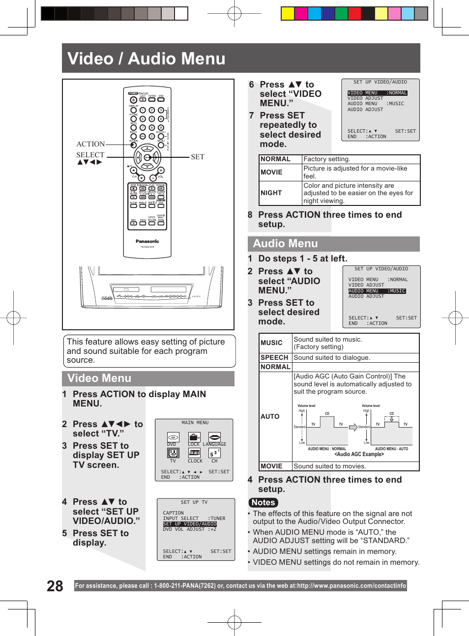 Video / audio menu, Video menu audio menu | Panasonic PV-DM2794 User Manual | Page 28 / 84