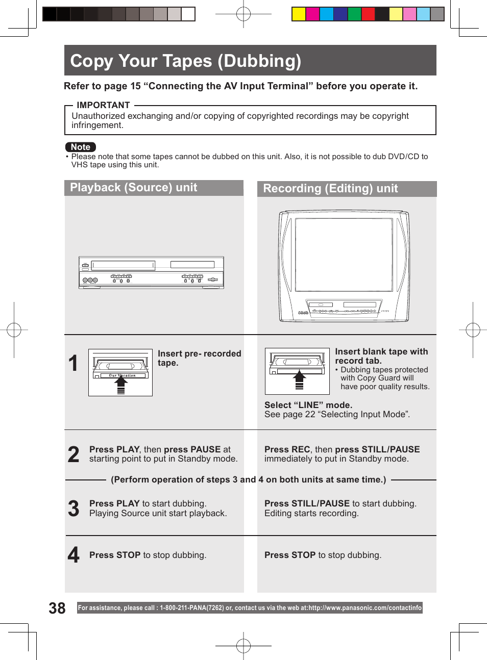 Copy your tapes (dubbing), Copy your tapes (dub bing) | Panasonic PV-DM2794 User Manual | Page 38 / 84