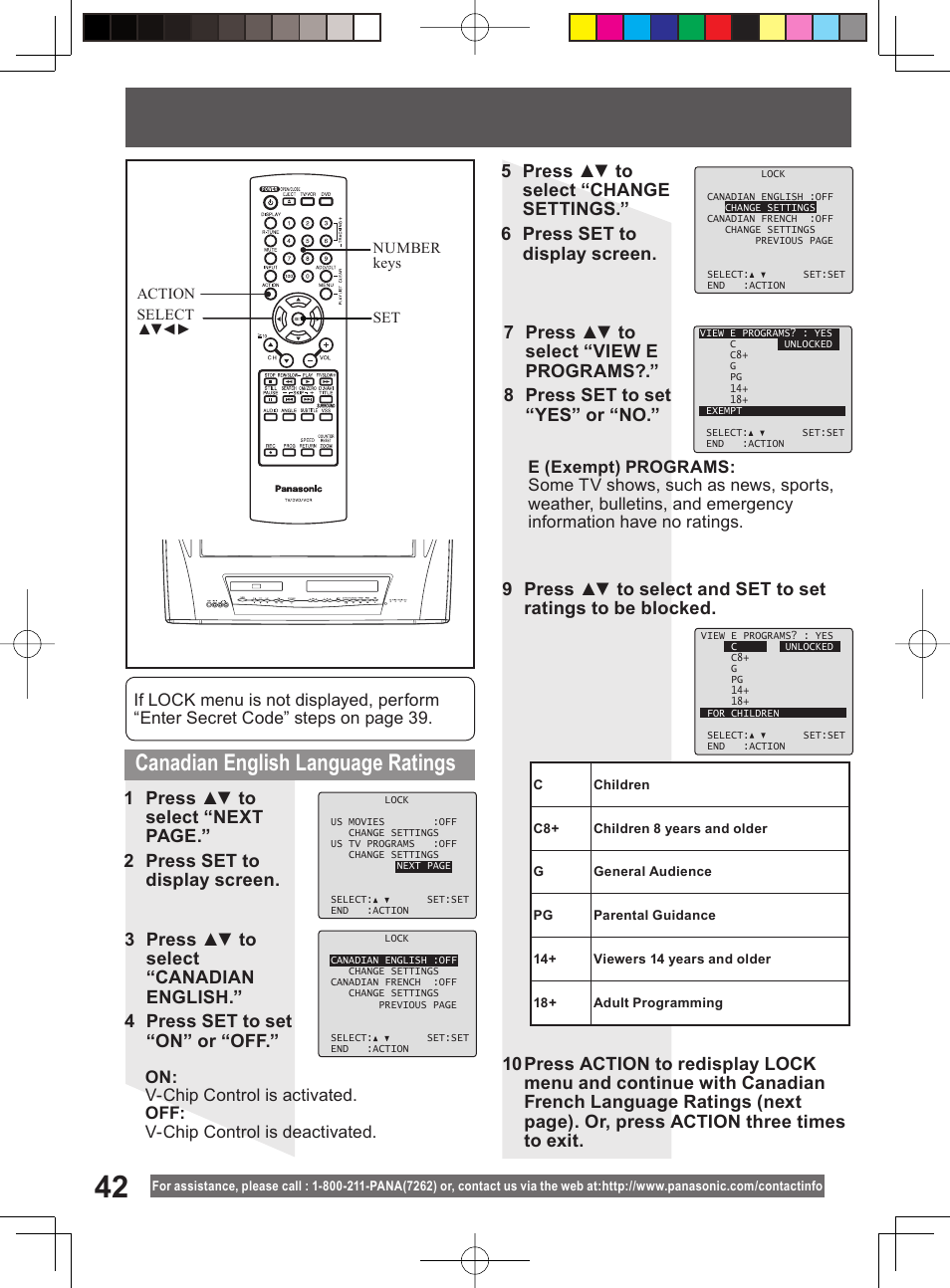 Canadian english language ratings | Panasonic PV-DM2794 User Manual | Page 42 / 84