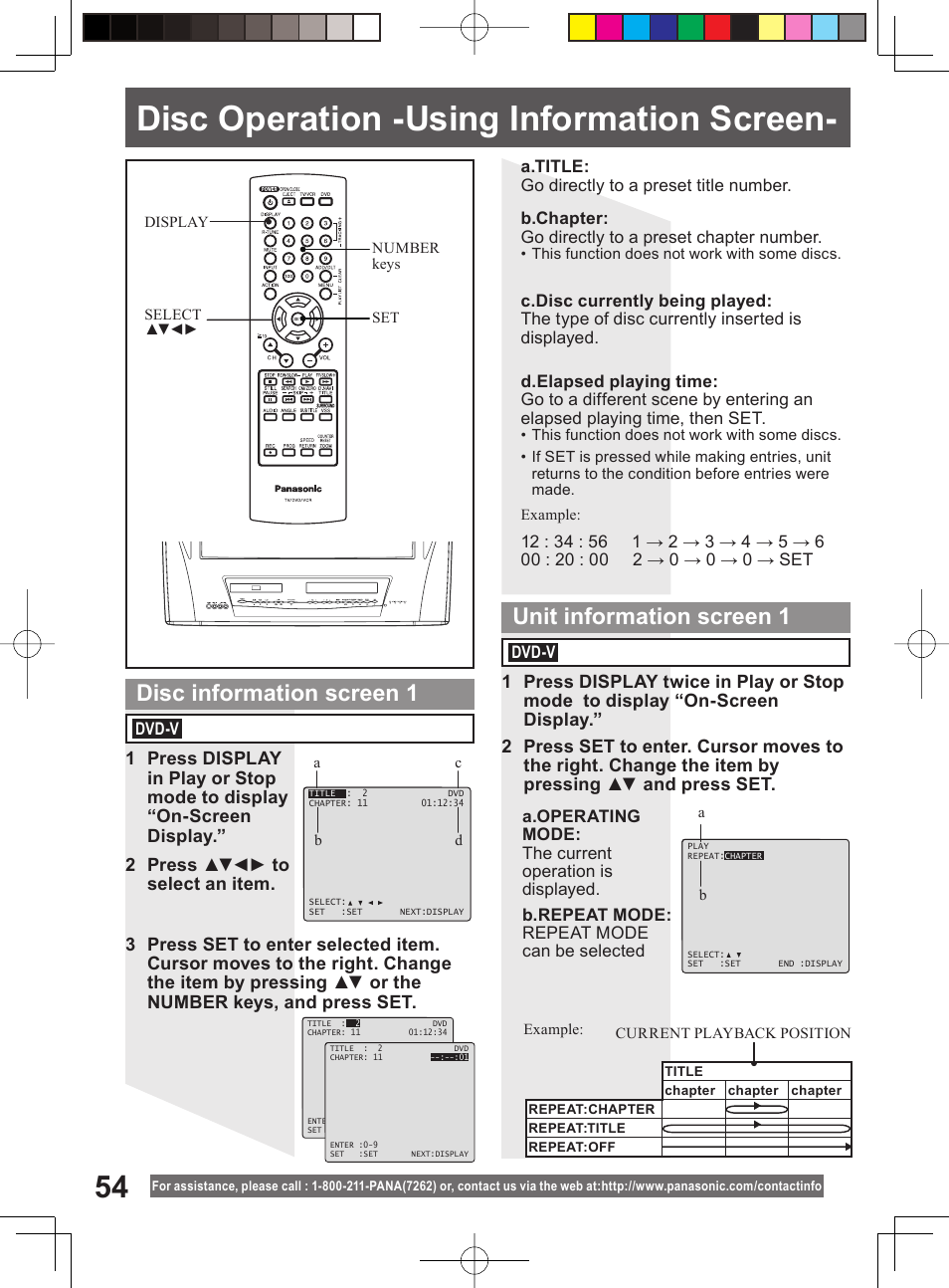 Disc operation -using information screen | Panasonic PV-DM2794 User Manual | Page 54 / 84