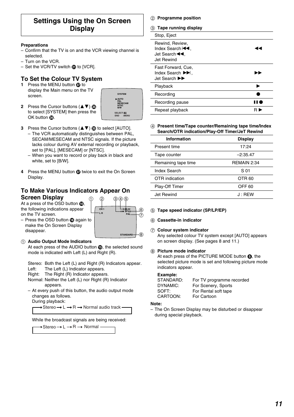 11 settings using the on screen display | Panasonic NV-FJ630AM User Manual | Page 11 / 24