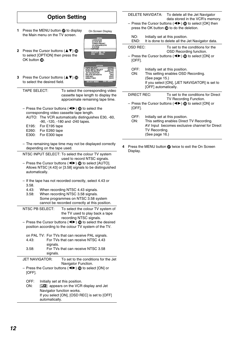 12 option setting | Panasonic NV-FJ630AM User Manual | Page 12 / 24