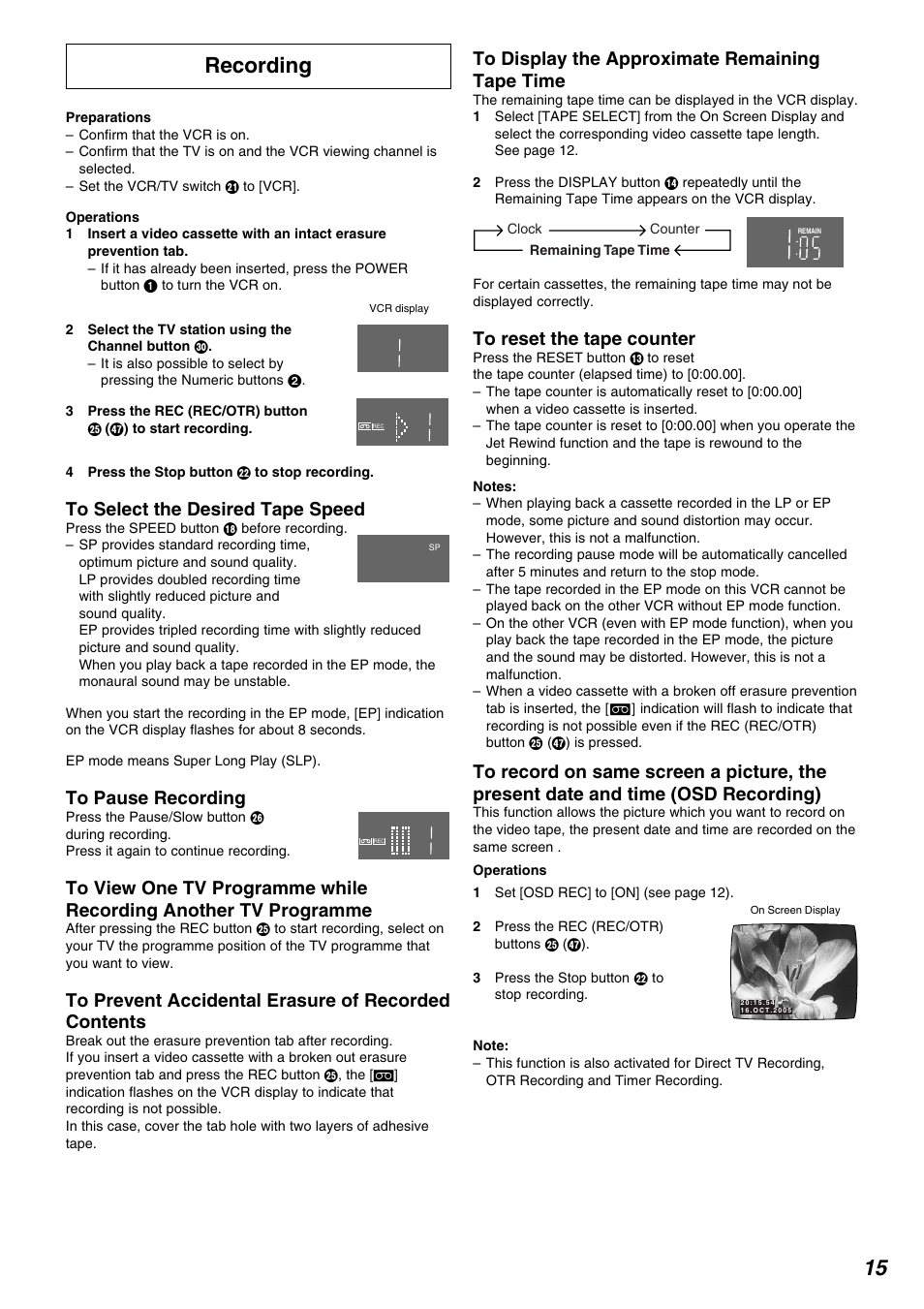 Recording | Panasonic NV-FJ630AM User Manual | Page 15 / 24