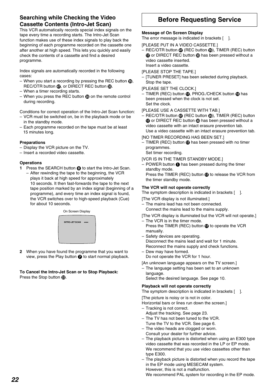 22 before requesting service | Panasonic NV-FJ630AM User Manual | Page 22 / 24