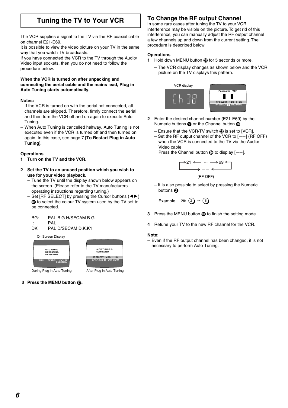 6tuning the tv to your vcr | Panasonic NV-FJ630AM User Manual | Page 6 / 24