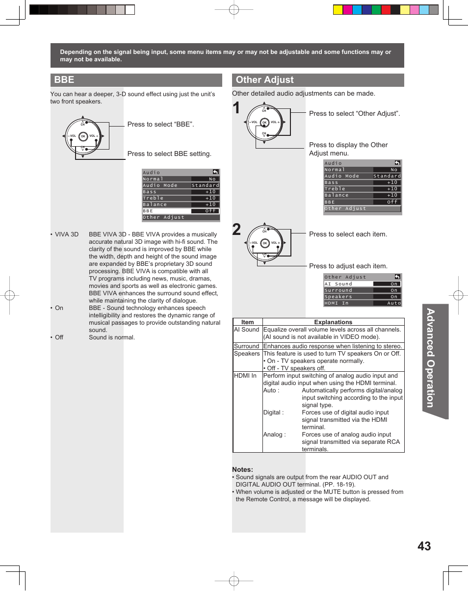 Advanced op er a tion, Other adjust | Panasonic PT-52LCX15 User Manual | Page 43 / 80