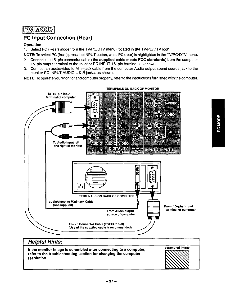 Pc input connection (rear), 0 ^^ i | Panasonic CT-36VG50 User Manual | Page 38 / 55