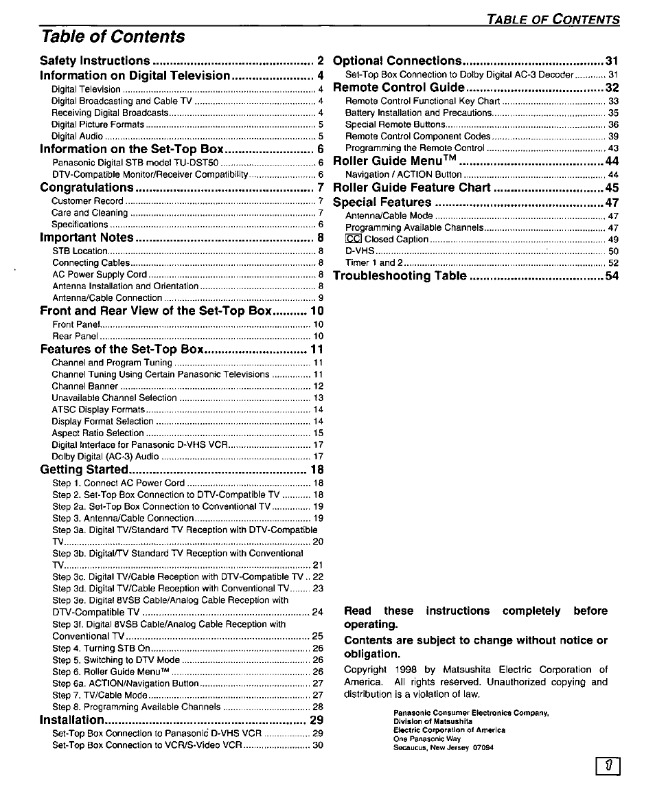 Panasonic TU-DST50 User Manual | Page 3 / 58