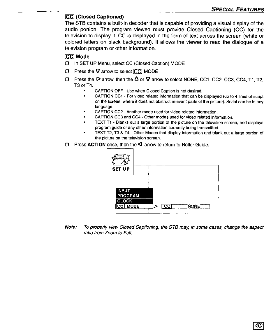 Icci (closed captioned), Icci mode, Icci closed caption | Panasonic TU-DST50 User Manual | Page 51 / 58