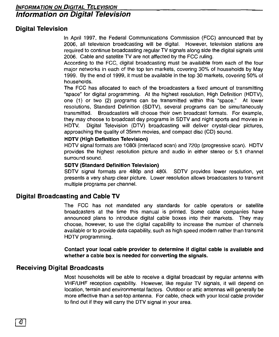 Information on digital television, Digital television, Digital broadcasting and cable tv | Receiving digital broadcasts | Panasonic TU-DST50 User Manual | Page 6 / 58