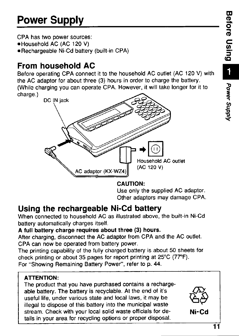 Power supply | Panasonic KX-RC95 User Manual | Page 11 / 68