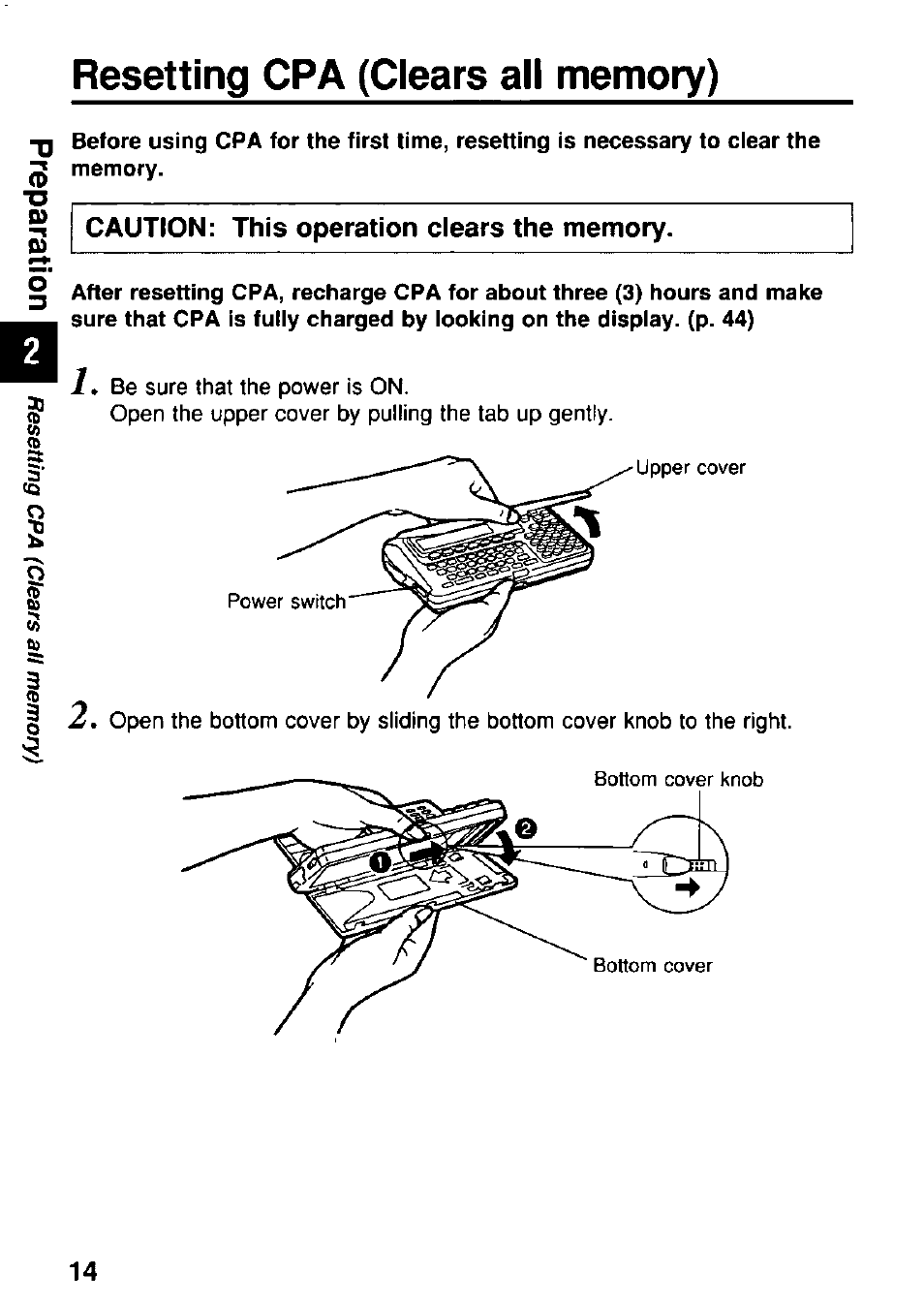 Resetting cpa (clears all memory) | Panasonic KX-RC95 User Manual | Page 14 / 68