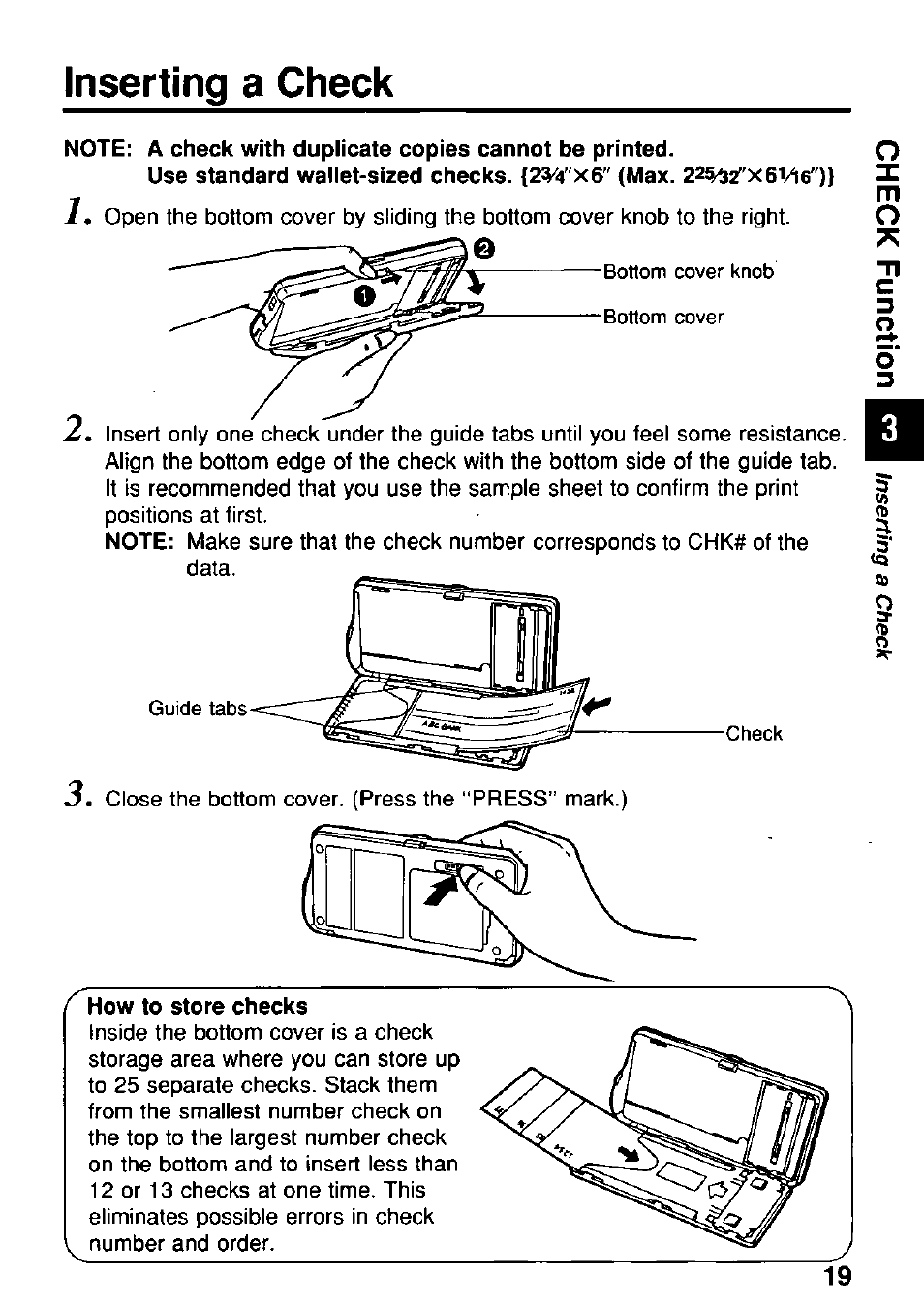 Inserting a check | Panasonic KX-RC95 User Manual | Page 19 / 68