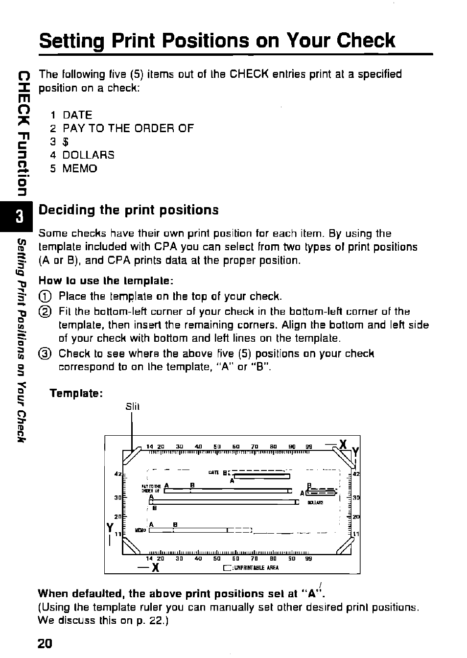 Setting print positions on your check, Setting print positions on your check o | Panasonic KX-RC95 User Manual | Page 20 / 68