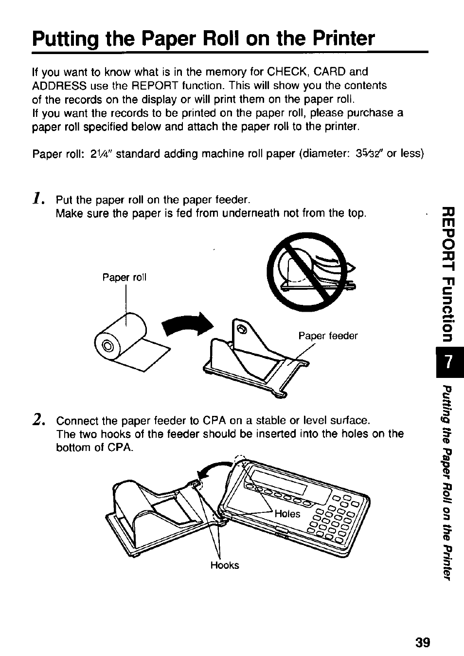 Putting the paper roll on the printer | Panasonic KX-RC95 User Manual | Page 39 / 68
