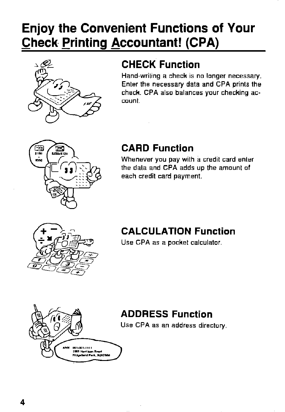 Check function, Card function, Calculation function | Panasonic KX-RC95 User Manual | Page 4 / 68