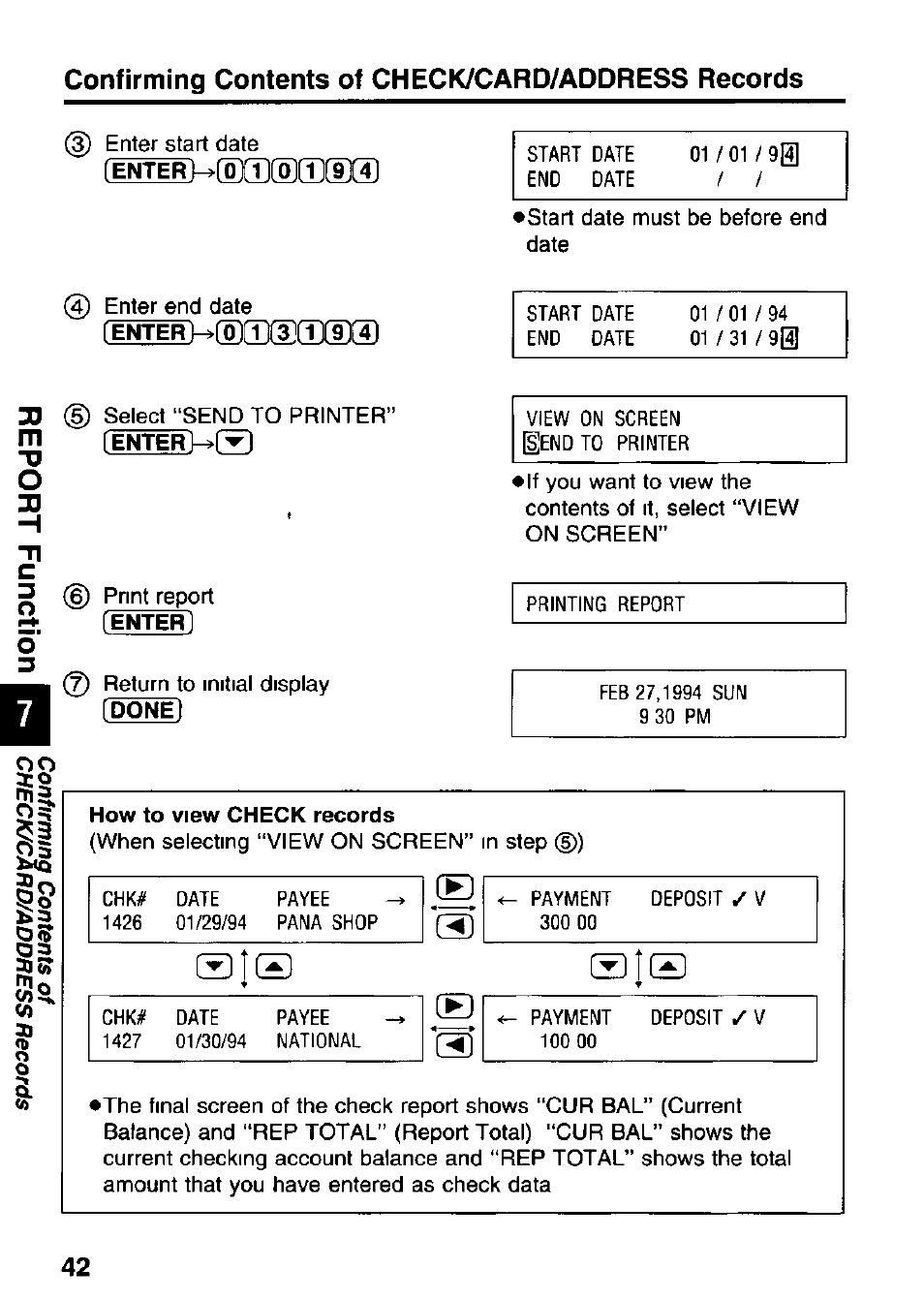 Cb a, Confirming contents of check/card/address records | Panasonic KX-RC95 User Manual | Page 42 / 68