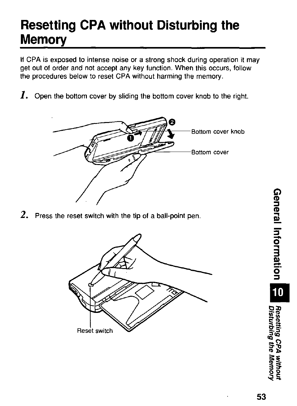 Resetting cpa without disturbing the memory | Panasonic KX-RC95 User Manual | Page 53 / 68