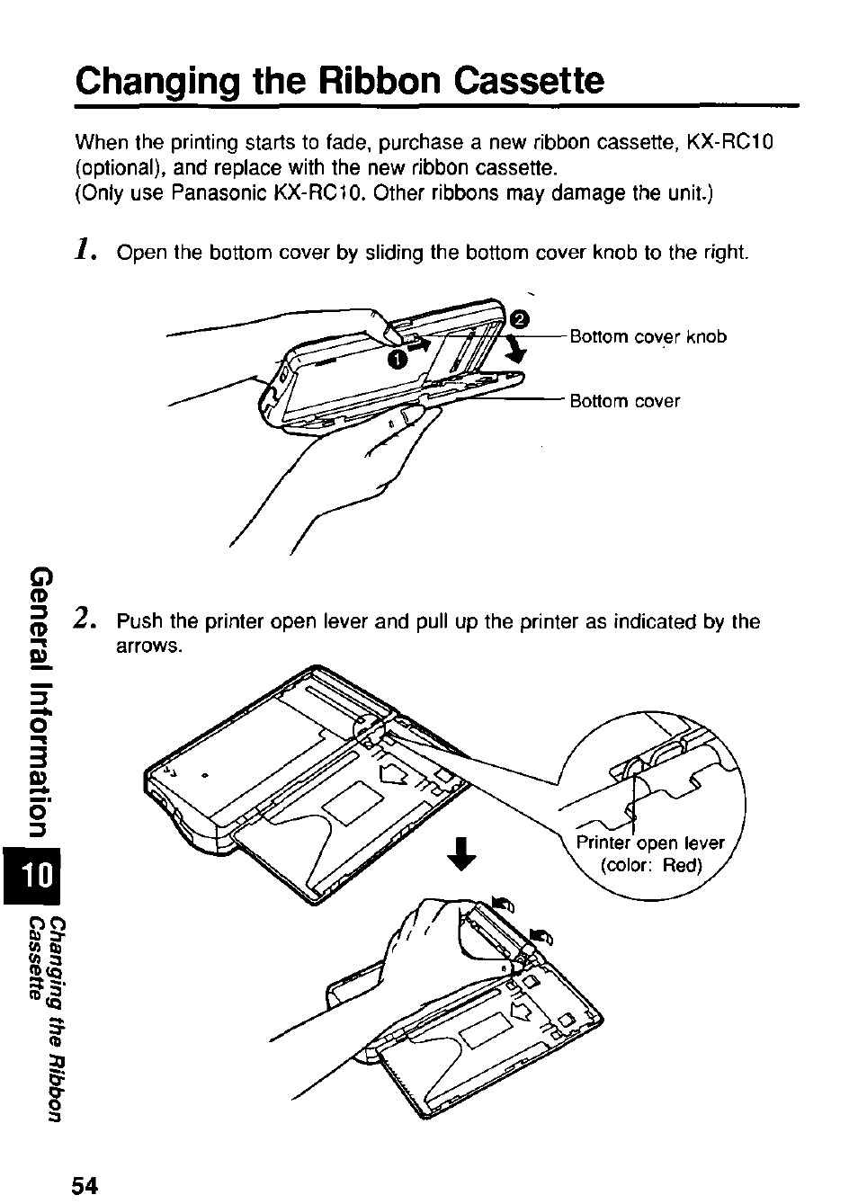 Changing the ribbon cassette | Panasonic KX-RC95 User Manual | Page 54 / 68