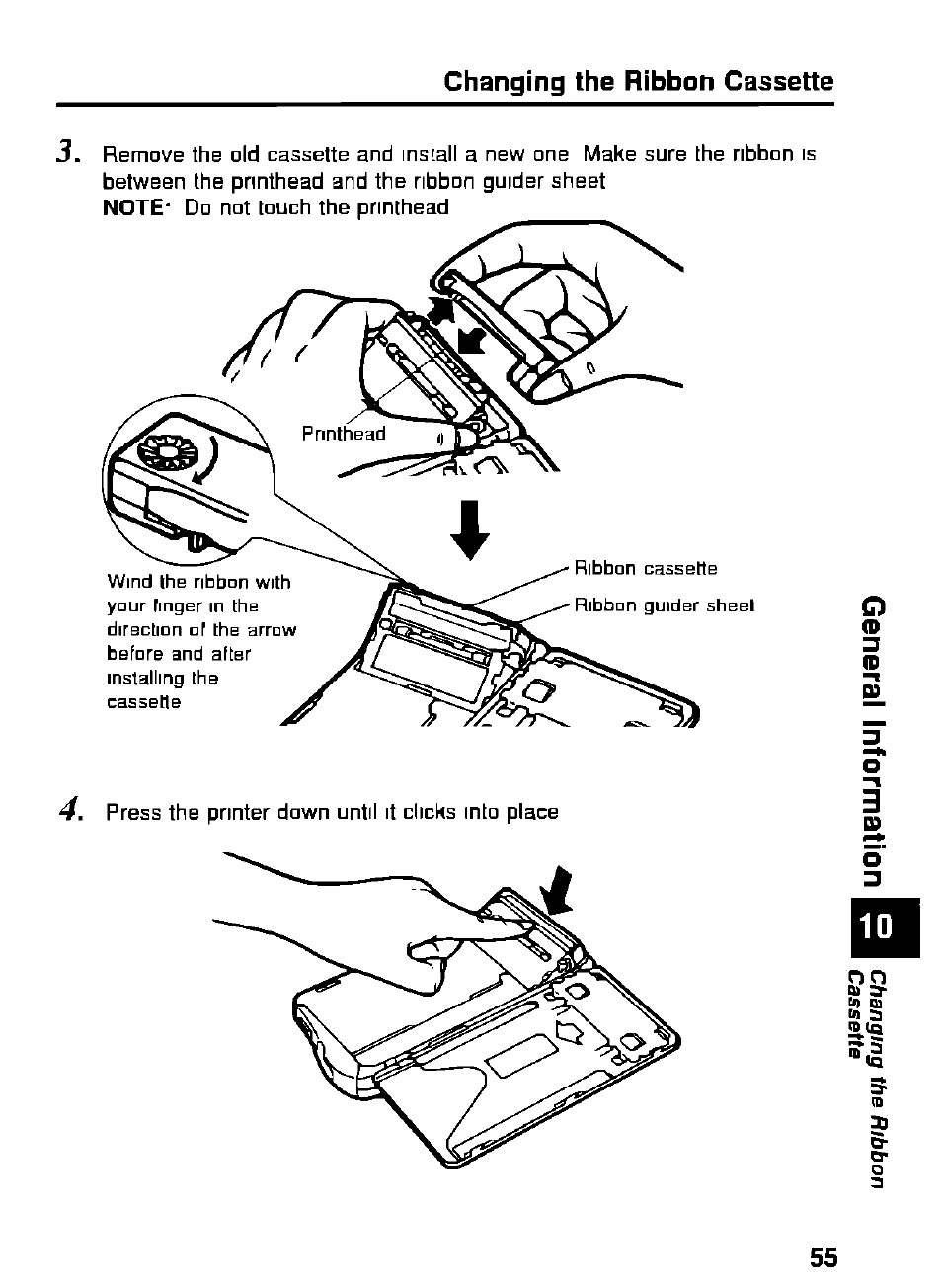 Changing the ribbon cassette | Panasonic KX-RC95 User Manual | Page 55 / 68