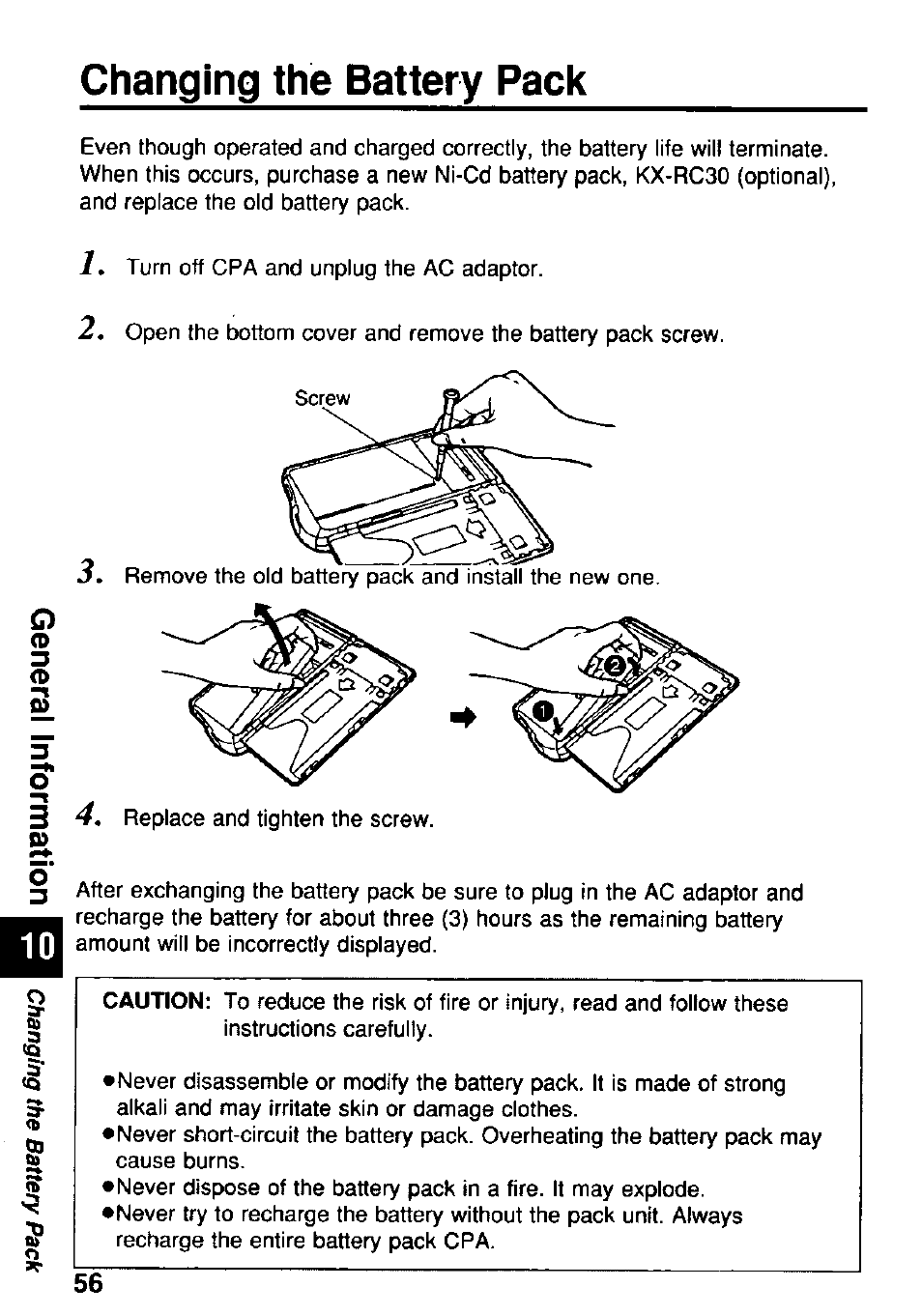 Changing the battery pack | Panasonic KX-RC95 User Manual | Page 56 / 68