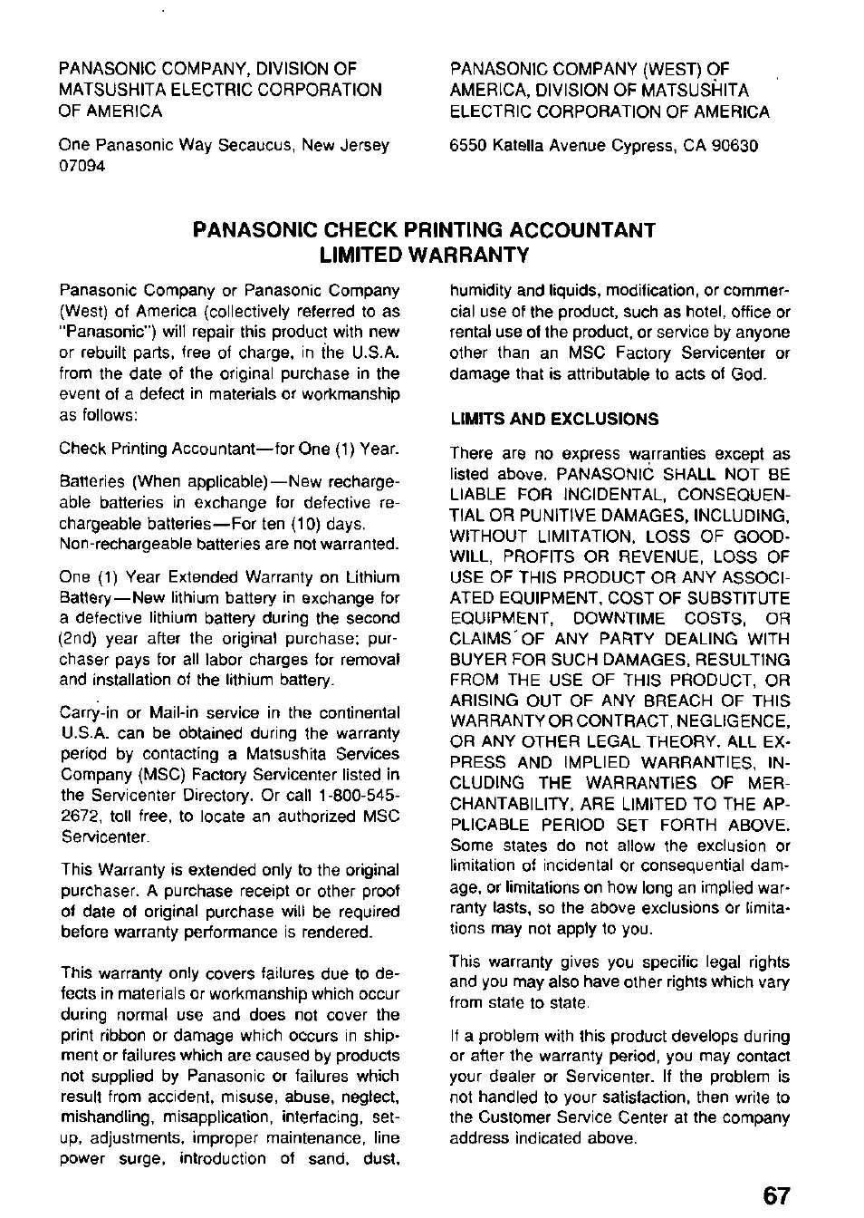 Panasonic KX-RC95 User Manual | Page 67 / 68
