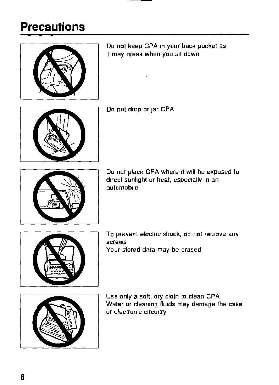 Precautions | Panasonic KX-RC95 User Manual | Page 8 / 68