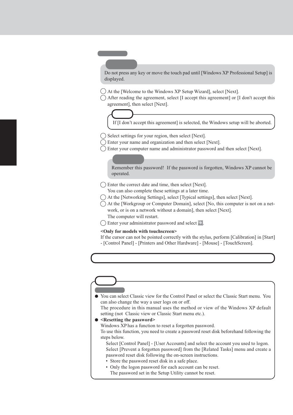 First-time operation | Panasonic CF-72 Series User Manual | Page 12 / 36
