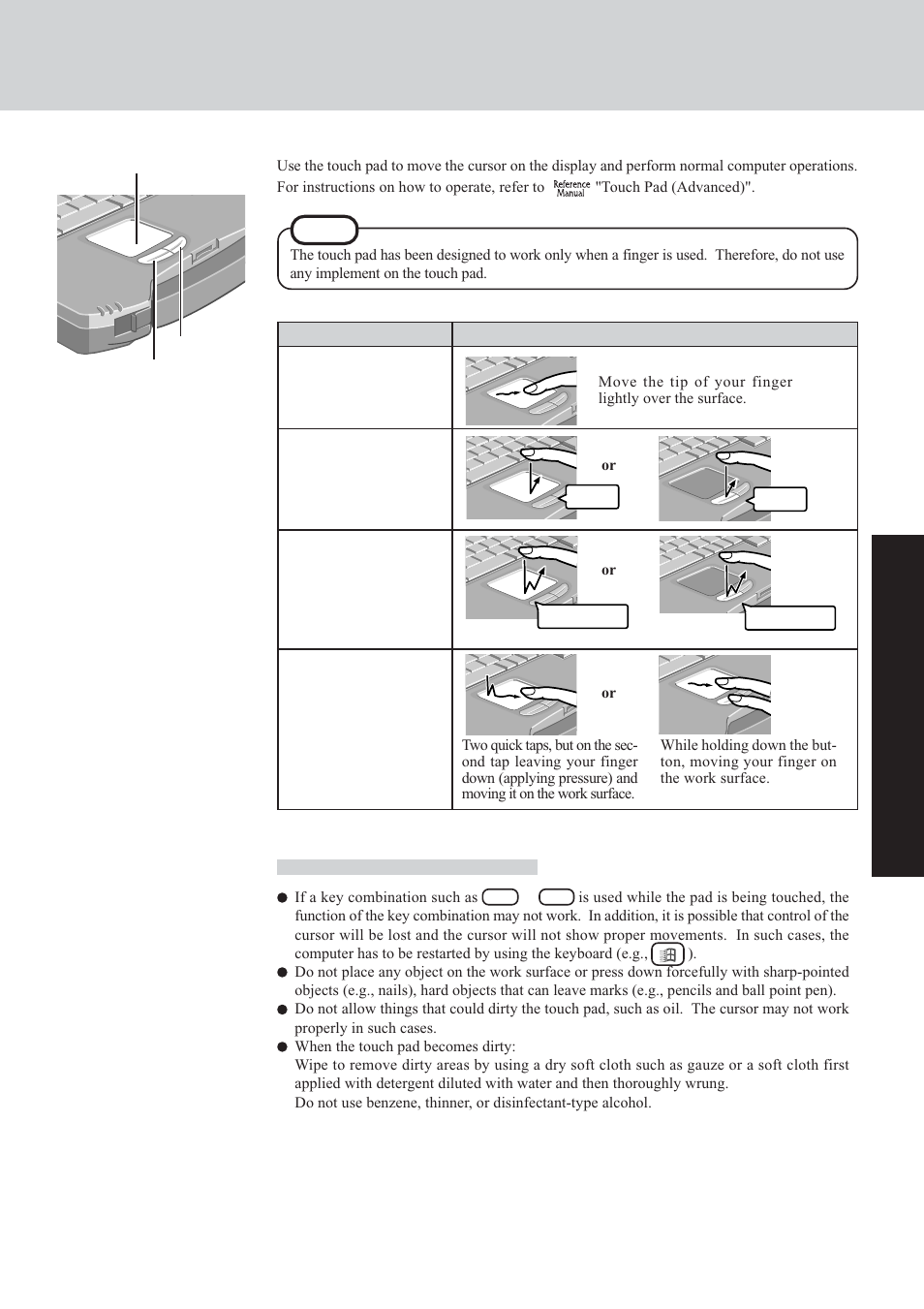 Touch pad, Basic operation), Handling the touch pad | Panasonic CF-72 Series User Manual | Page 17 / 36