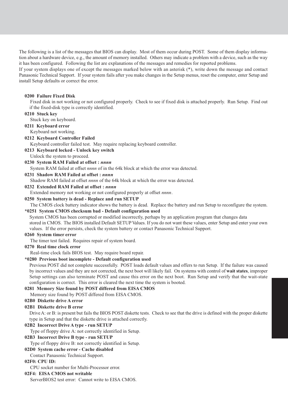 List of error codes | Panasonic CF-72 Series User Manual | Page 19 / 36