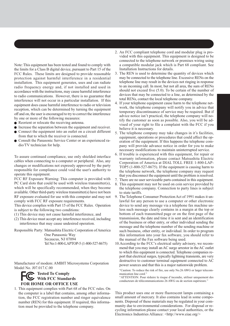 Read me first, For u.s.a | Panasonic CF-72 Series User Manual | Page 3 / 36