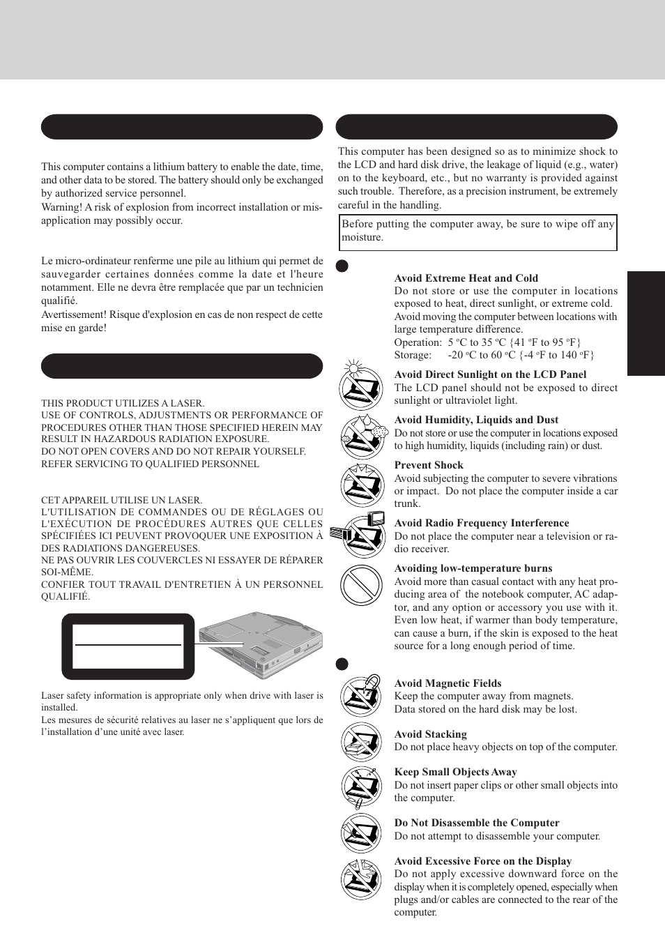 Lithium battery cd drive caution, Precautions, Getting star te d | Usage, Handling | Panasonic CF-72 Series User Manual | Page 5 / 36