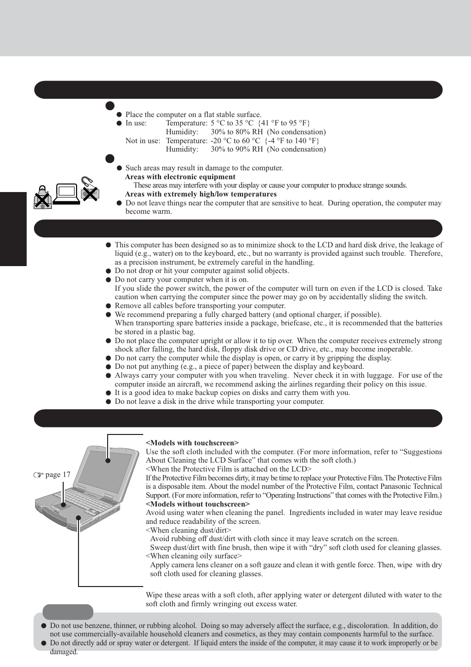 Read me first, Usage environment, Handling | Maintenance | Panasonic CF-72 Series User Manual | Page 8 / 36