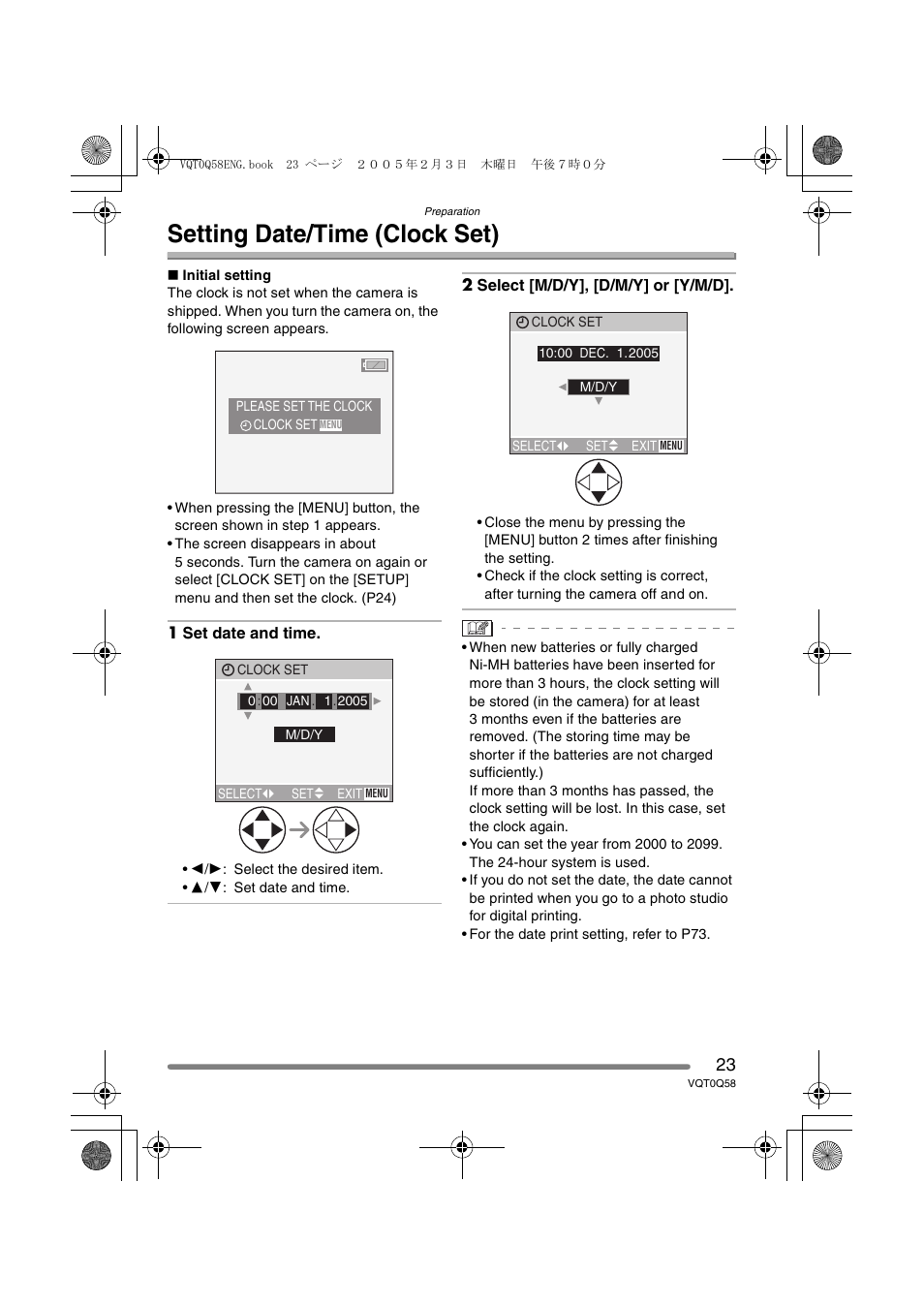 Setting date / time (clock set), Setting date/time (clock set) | Panasonic DMC-LS1PP User Manual | Page 23 / 112