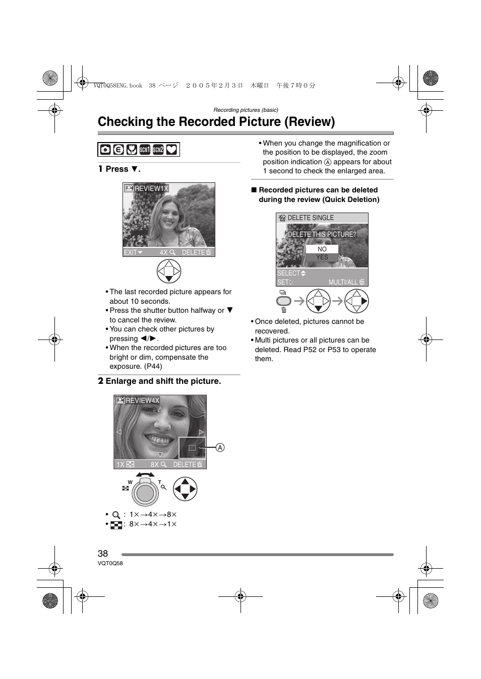 Checking the recorded picture (review) | Panasonic DMC-LS1PP User Manual | Page 38 / 112