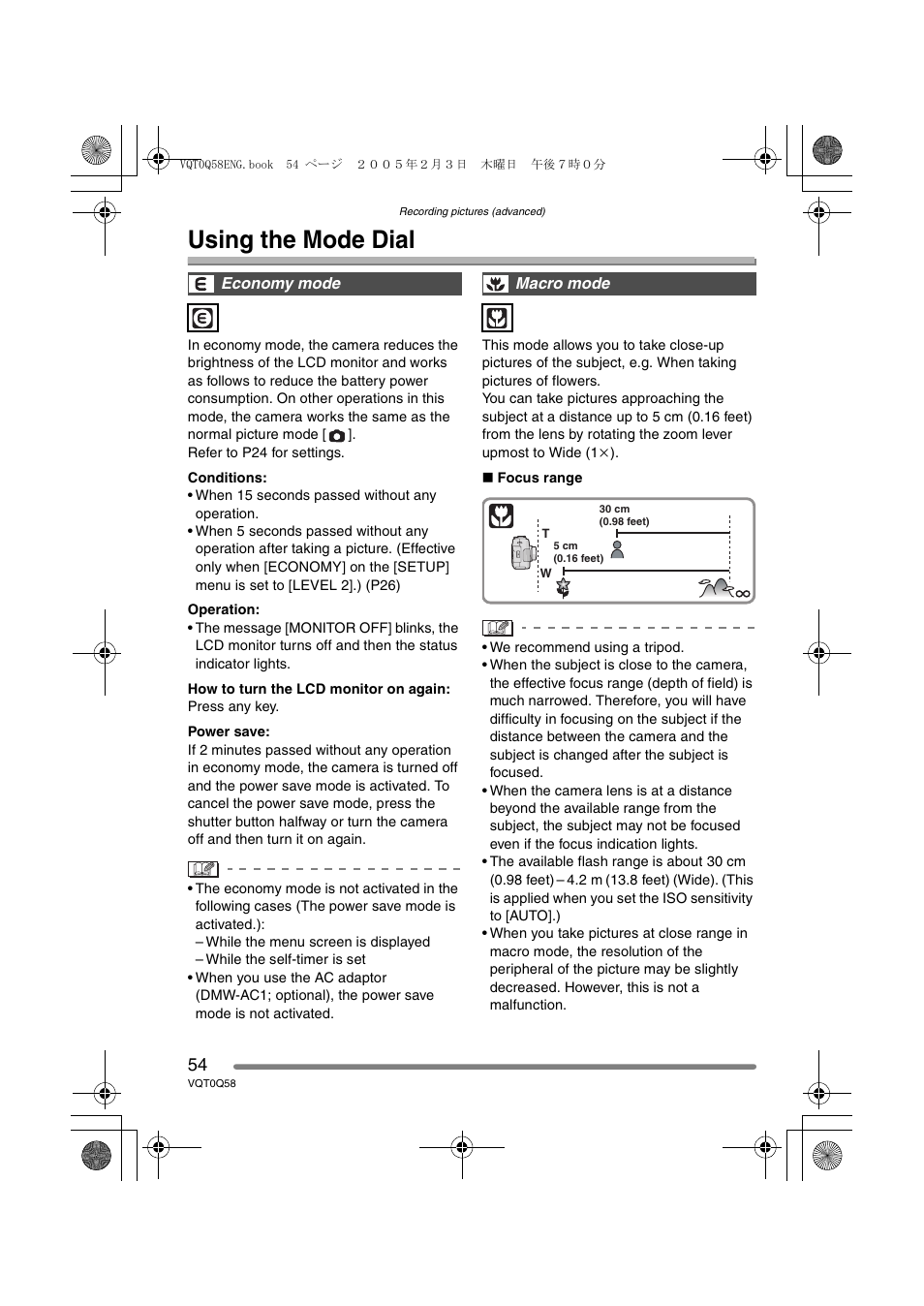 Recording pictures (advanced), Using the mode dial | Panasonic DMC-LS1PP User Manual | Page 54 / 112